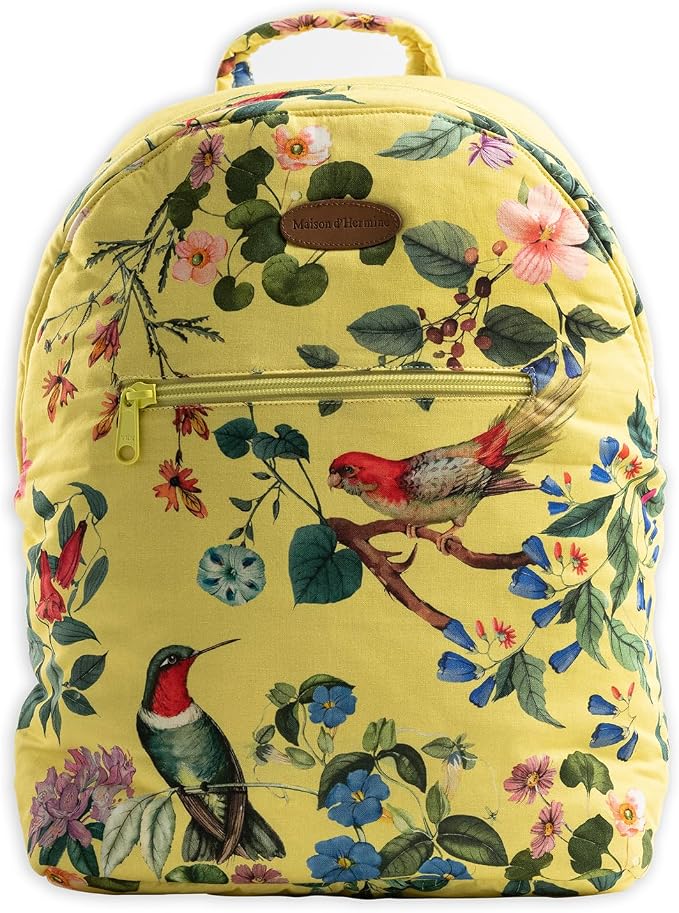 Maison d' Hermine Backpack for Women Men Cotton Shoulder Multipurpose Rucksack with Small Pouch Lightweight Multi Pocket Bag for Travel Work Beach Perfect for Spring Summer (Eden - Yellow) by MaisondHermine
