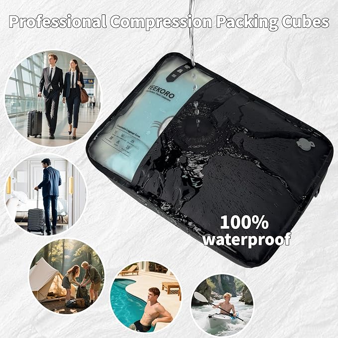 Compression Packing Cubes for Travel, Vacuum Bags for Business Trip, Professional IP67 Reusable Packing Cubes for 20 inch Suitcases, Organizer Bags for Luggage for Women & Men(2 PACK, No Pump) - Image 6