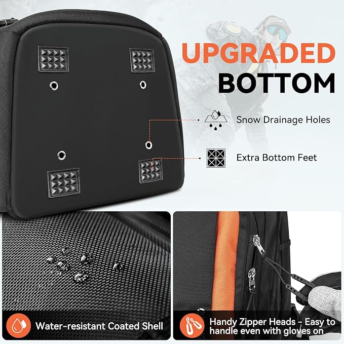 Hikenture Ski Boot Bag Backpack, 50L Padded Ski Bag & Snowboard Boot Bag with Drain Holes, Large Capacity Water-Resistant Ski Travel Bag for Ski Boots, Helmet, Goggles, Clothes, Gloves, Snowboard Gear - Image 5