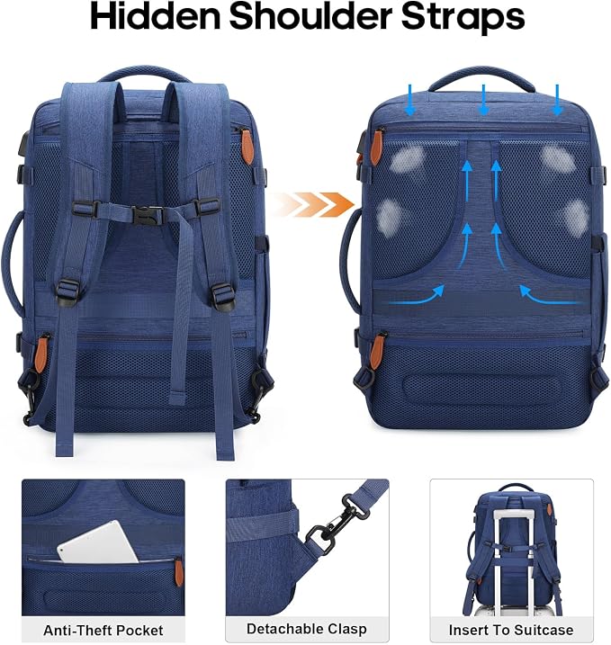 Bagsure Travel Backpack Carry On Backpack 42L Flight Approved, Expandable Laptop Backpack with Packing Cubes & Shoe Pocket, Water Resistant Luggage Backpack for Men Women, Large Backpack 20 * 14 * 7" - Image 4