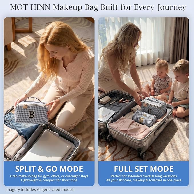 Personalized Gift Travel Makeup Bag: Initial Makeup Organizer Bag for Women | 3-in-1 Custom Make up Bag Set - Vegan Leather Travel Cosmetic Bag - Luxury Gift for Women – Birthday, Anniversary, Graduation - Image 8