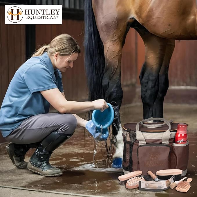 Huntley Equestrian Deluxe Grooming Bag Perfectly Designed Easy Access Multi Pocket Zipper Top Closure Double Handles Shoulder Strap Exterior Pockets - Image 8
