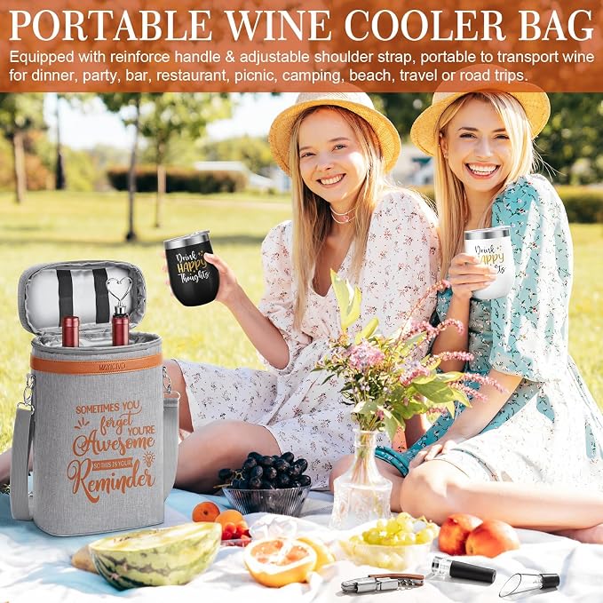 Wine Lovers Gifts for Women Wine Gift Baskets, Mothers Day Birthday Gifts for Women Mom Her Sister Friend Dad Coworker Girlfriend Housewarming Gift Set, Wines Cooler Bag Tote Carrier Wines Tumblers - Image 7