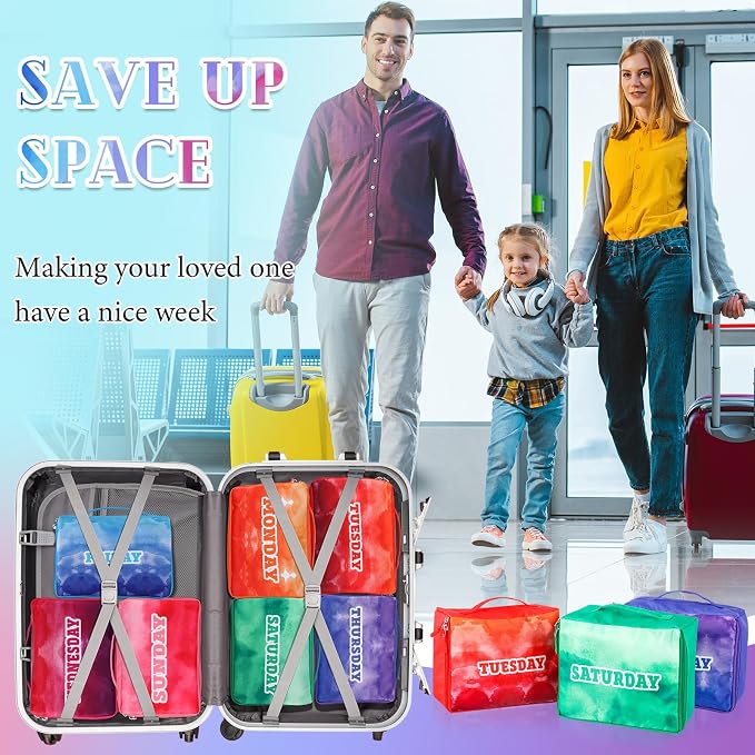 Paterr 14 Pcs Packing Cubes for Travel Kids Days of Week Compression Packing Cubes Colorful Luggage Organizers Suitcase Camp(9 x 7 x 3 Inch) - Image 4