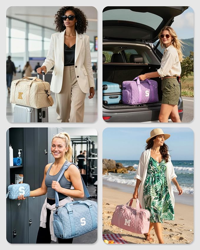 Elilier Overnight Bags for Women, Initial Travel Duffel Bag, Sports Gym Bag, Carry On Bag, Monogram Gifts for Girl Friends Female Mom Teacher - Image 8