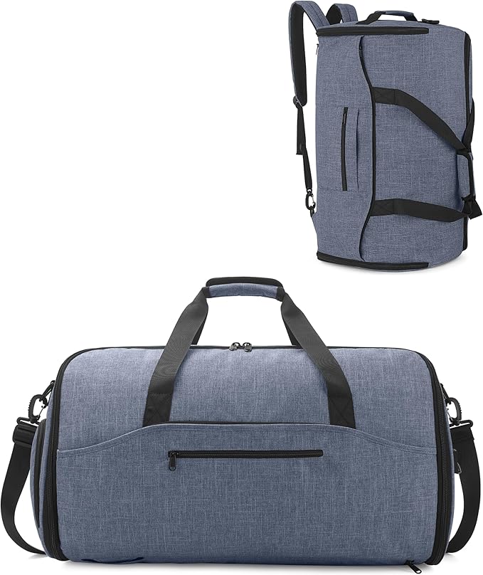 NPBAG Convertible Garment Duffle Bags for Travel - Carry on Garment Bag, Suit Bag for Men & Women, 3 in 1 Foldable Travel Duffle Backpack with Shoulder Strap (Woven Blue) by NPBAG