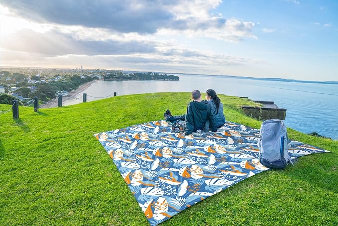 WEKAPO Beach Blanket Waterproof Sandproof Oversized, Extra Large Beach Mat Sand Free, Lightweight & Compact Sand Free Mat with 5 Stakes & 4 Corner Pockets - Image 8