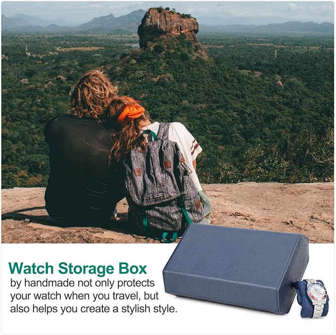 Hiram Genuine Leather Hexagon Watch Roll Travel Case, Leather 8-Watches Roll Case with Removable Pillow Cushion for Treasured Watches and Bracelets-Blue - Image 7