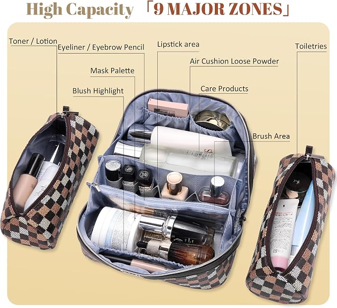 BOYATU Travel Makeup Bag Organizer Cosmetic Bag: 3 Pcs Set Make up Bags for Women with Handle - Waterproof Vegan Leather Toiletry Bag (01-H-Coffee) - Image 3