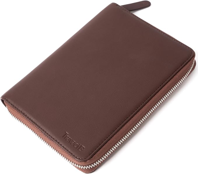 Full Grain Leather Family Passport Holder for 4 Passports - RFID Passport Holder and Travel Document Organizer - Large Leather Travel Wallet for Families - Brown by Travaci