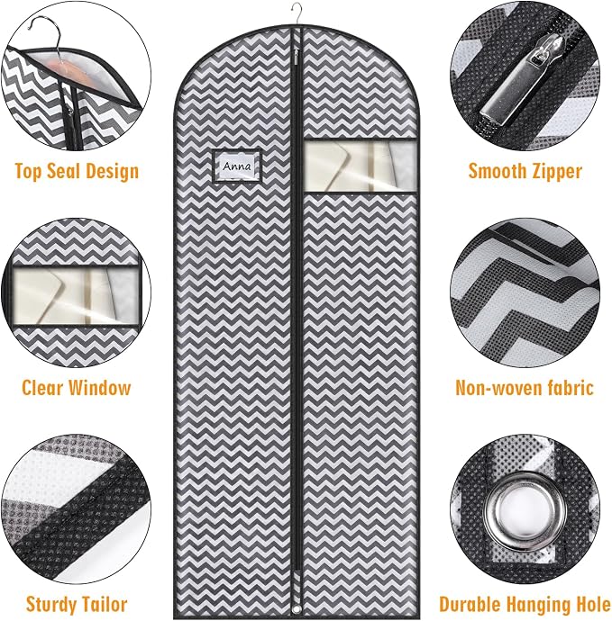 Syeeiex 60'' Dress Bags for Gowns, Set of 4 Garment Bag for Hanging Clothes, Dress Garment Bag, Dustproof and Keep Closet Tidy, Perfect for Suit Evening Dresses Fur Coat Long Dress Gown(Dark Grey) - Image 3