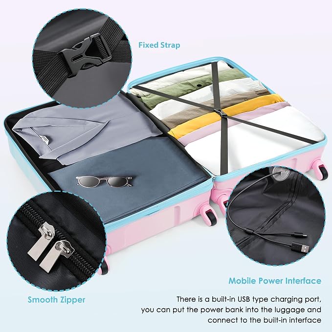 Luggage Sets, ABS Hardshell Suitcase Spinner Wheels and Lock - Image 3