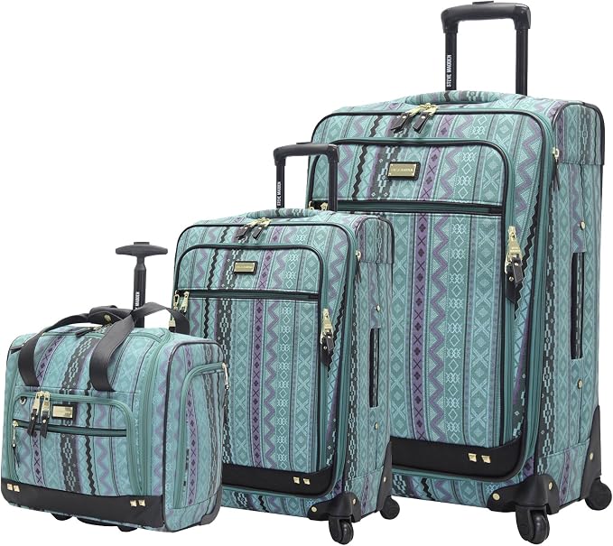 Steve Madden Designer Luggage Collection - 3 Piece Softside Expandable Lightweight Spinner Suitcase Set - Travel Set Includes an Under Seat Bag, 20-Inch Carry on and 28-Inch Checked Suitcase, Legends by STEVEMADDEN