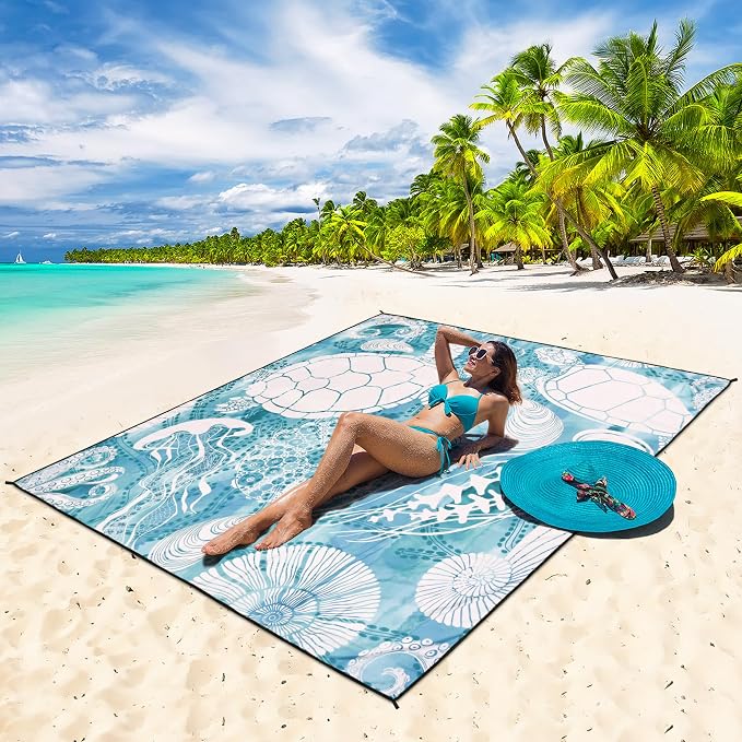 HIHOHO Beach Blanket Waterproof Sandproof Extra Large Beach Mat 79" X 83"/120"x108"for 1-8 Adults Quick Drying Durable Outdoor Picnic Mat for Beach Travel Camping Hiking - Image 5