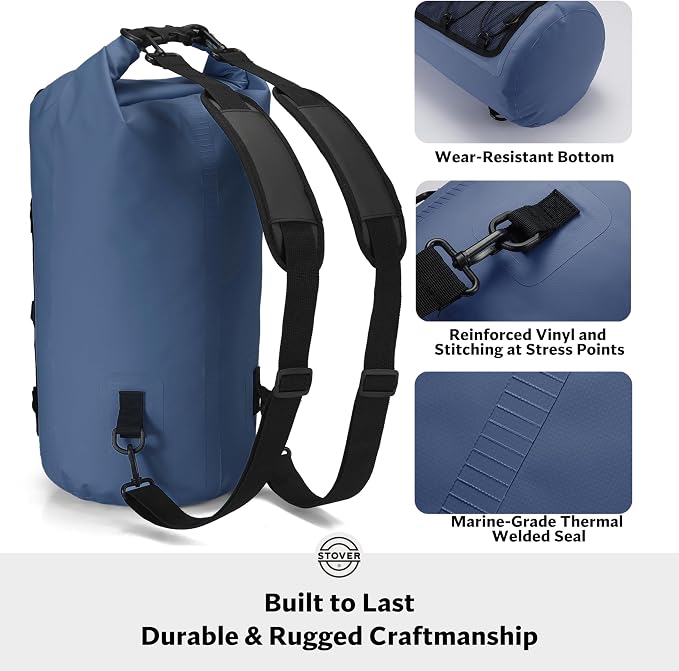STOVER 5/10/25/30/40L Waterproof Dry Backpack & Phone Case- Large Floating Dry Bag for Kayaking, Travel, Hiking, Fishing, Camping, Motorcycles & Beach, Heavy-Duty Roll Top Men/Women (Navy Blue) - Image 4