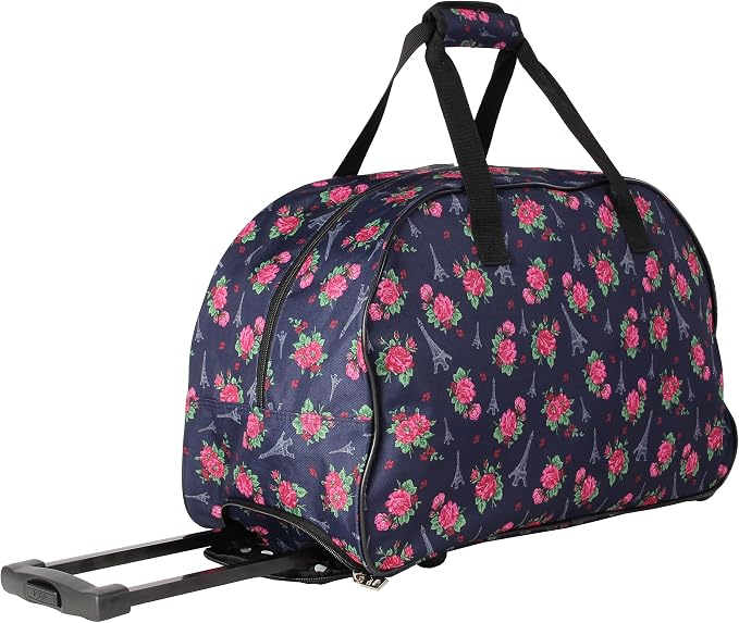 Betsey Johnson Designer Carry On Luggage Collection - Lightweight Pattern 22 Inch Duffel Bag- Weekender Overnight Business Travel Suitcase with 2- Rolling Wheels (Eiffel Towers) - Image 3