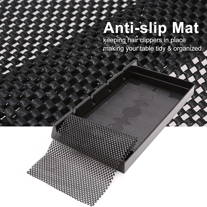 Barber Clipper Tray Organizer, Trimmer, Corded Clippers Holder for Hairdresser, Salon Station Haircut Tools Keeper with Anti-Slip Mat - 15.7" L x 8.9" (Rectangle) - Image 3