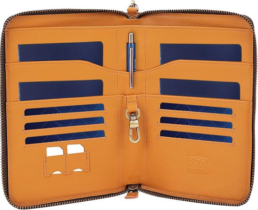 STAR VISTA Lorenzo Full Grain Leather Family Passport Wallet for 4, Large Travel Document Organizer for Exquisite Voyagers, Multi-Currency Compartments, RFID Blocking, AirTag Track, Honey by STARVISTA