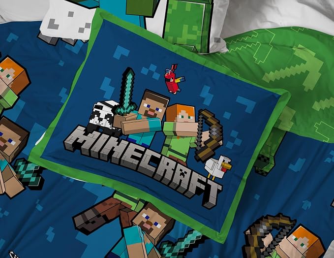 Jay Franco Minecraft Full Comforter Set - 7 Piece Bedding Includes Sheet Set & Pillow Covers - Super Soft Kids Bedding Creeper & Zombie - Image 6