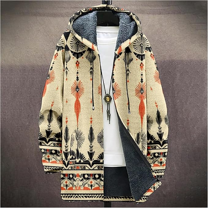 Full Zip Hoodies for Men Long Fleece Lined Knitted Hoodies with Pockets Fashion Coat Warm Cardigan for 2024