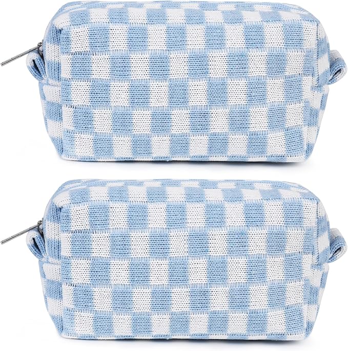 SOIDRAM 2 Pack Checkered Makeup Bag for Women, Cute Makeup Pouch Small Makeup Bag Travel Cosmetic Organizer for Toiletries, Brushes & Skincare by SOIDRAM