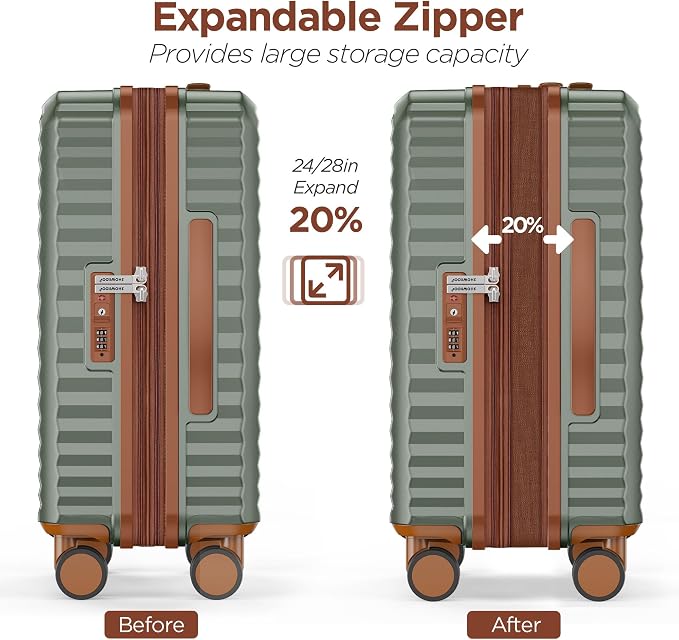 SHOWKOO Luggage Sets 3 Piece Hardside Expandable Suitcase with Double Spinner Wheels Tsa Lock Green (20in/24in/28in) - Image 6