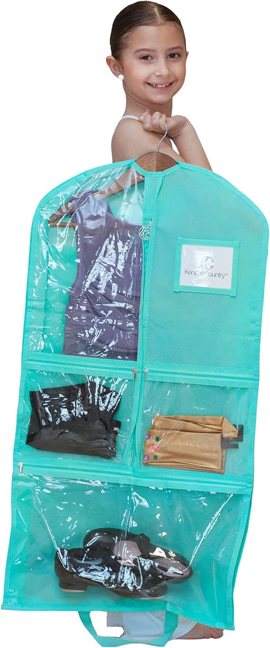 Premium Waterproof Dance Garment Bag,35 inch Clothes Bag with Gusset, 5 Pockets & Side Zip for Dance Costumes, Beauty Pageants, Cheer & More. Best for younger performers with small costume pieces. by KendallCountry