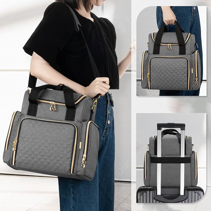 LUXJA Travel Makeup Bag with 2 Removable Makeup Cases, Gray | Large Cosmetic Bag with Multiple Storage Sections, 3 Detachable Dividers, Detachable Shoulder Strap, Trolley Sleeve - Image 6