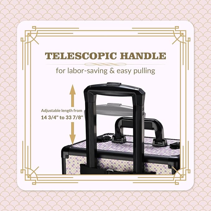 BYOOTIQUE 4in1 Cosmetology Case on Wheels w/Cosmetic Storage Makeup Artist | Aluminum Rolling Makeup Suitcase 360° Detachable Wheel Lockable Makeup Case Organizer w/ Mirror Nail Tech AD Tyrian - Image 3