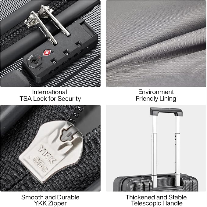 Hanke 24 Inch Luggage Suitcases With Spinner Wheels Lightweight PC Hard Shell Rolling Suitcase With Travel Lock,Checked-Medium 24-Inch(Jet Black) - Image 7