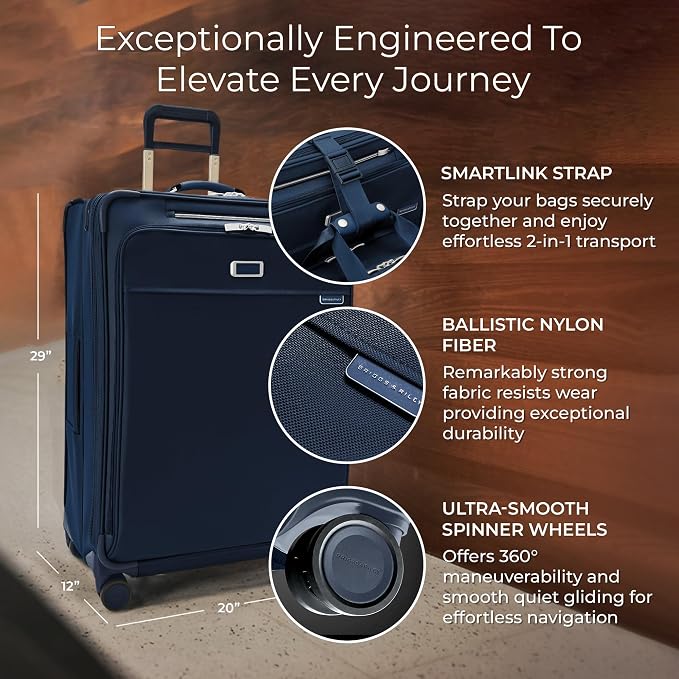 Briggs & Riley 29" Large Expandable Spinner - Checked Luggage for Travel, Suitcases with Wheels, Softside Rolling Bag for Men & Women, Self-Repairing Zipper - Baseline Collection, Navy - Image 2