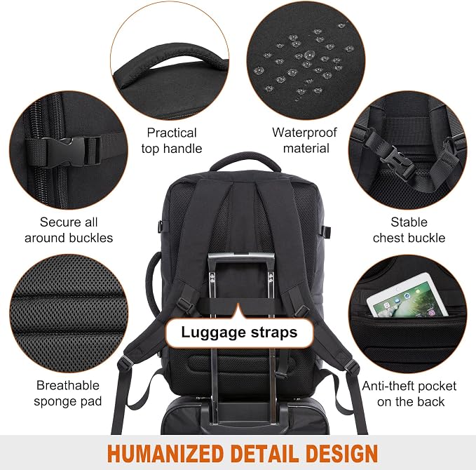 LOVEVOOK Carry on Backpack, 45L Large Travel Backpack for Women Men Airline Approved, Expandable Large Suitcase Backpacks With 4 Packing Cubes, Aer Travel Pack 3, Water Resistant Weekender Bag - Image 7