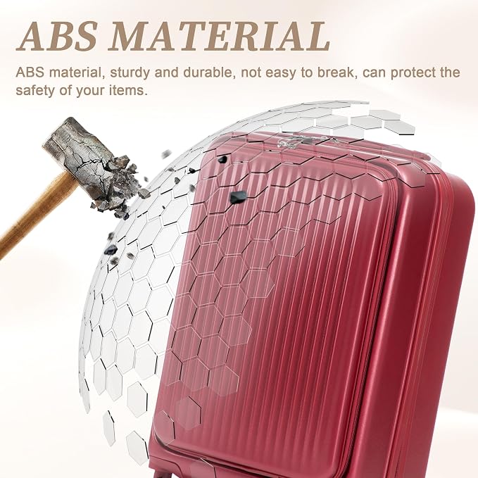 GDFStudio 14/20 Inch 2 Piece Luggage Set with Front Opening Design, ABS Hard Shell Spinner Suitcase with Combination Lock,360° Silent Wheels, Retractable Handle, and 14” Portable Cosmetic Case,Red - Image 8