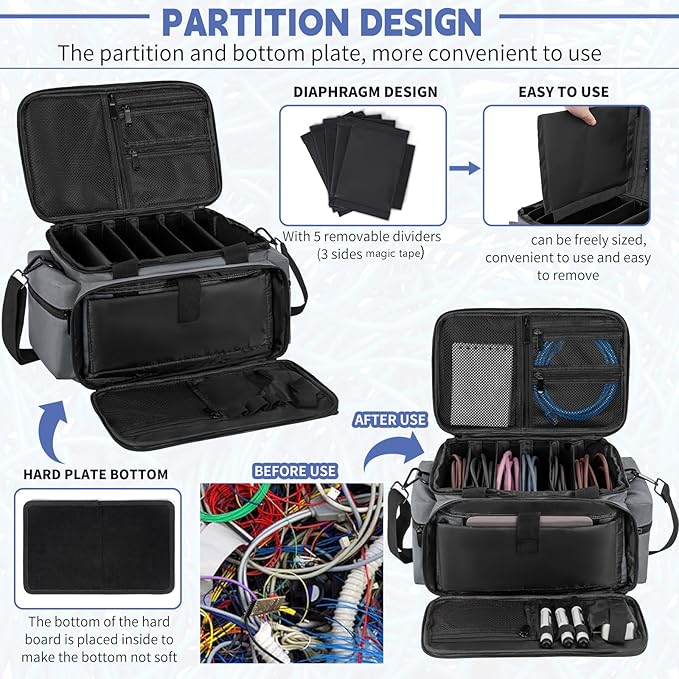 AKOZLIN Cable File Bag with Detachable Dividers for DJ Gear, Sound Instrument Accessories - Image 3