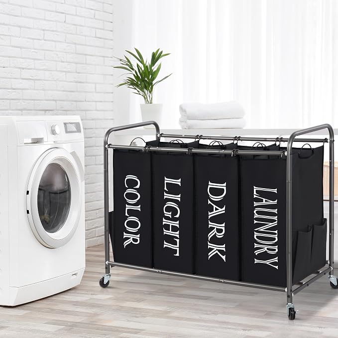 STORAGE MANIAC Laundry Sorter 4 Section, 47.5 Gal (180 L) Laundry Hamper with Wheels, Clothes Divider Basket Sorter, Separator Hamper Cart with Removable Bags, Label Black - Image 7