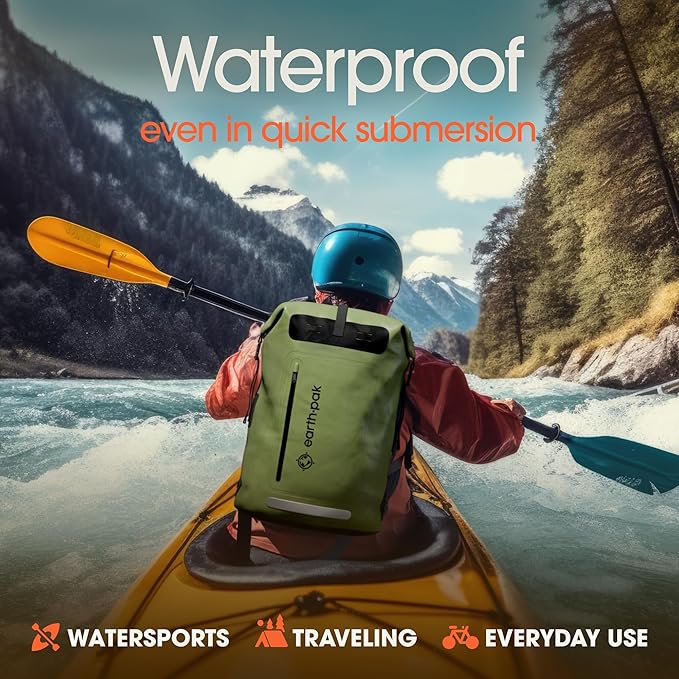 Earth Pak Waterproof Backpack - Heavy Duty Hiking Backpack - Roll-Top Closure Bag - Cushioned Dry Bag Waterproof Phone Case - Image 3