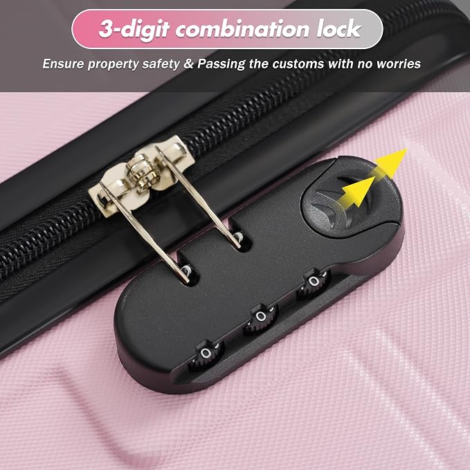 Merax Luggage Set,6 Piece Suitcase with Bags,Lightweight Carry on Luggage | 14/20 IN Airplane Approved,24/28IN Hardside Suitcase with Double Spinner Wheels Handle Password Lock,Pink - Image 6