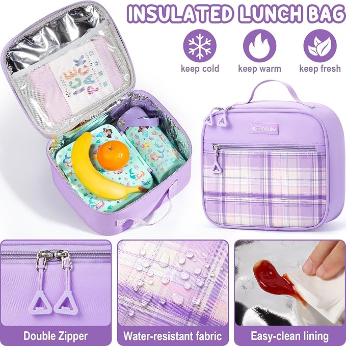 Fimibuke Kids Backpack for Girls, 3 PCS Waterproof Teens Girls School Backpack with Lunch Box, Pencil Pouch Set, Cute Bookbag Travel School Bag for Elementary Middle High School Student Age 6+(Purple) - Image 5