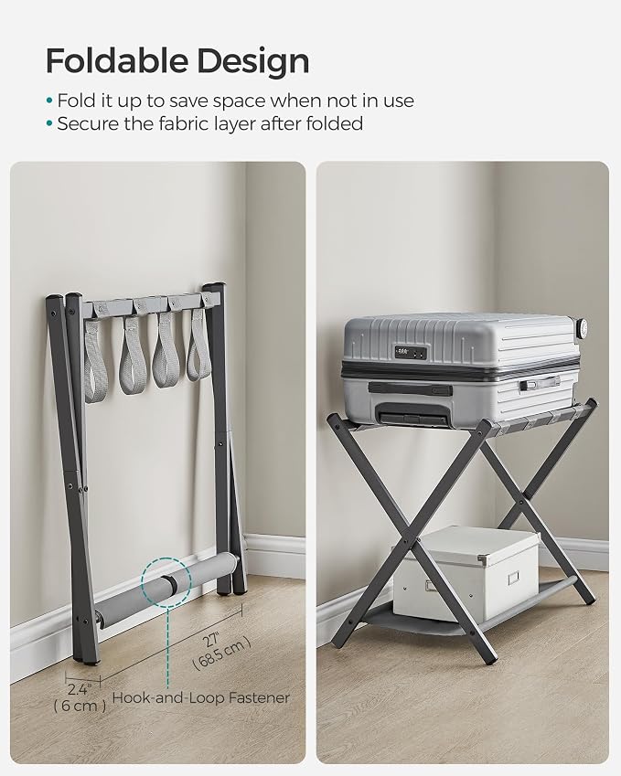 SONGMICS Luggage Racks, Set of 2 Foldable Suitcase Stands, Steel | Storage Shelf, Easy Storage, Slate Gray, URLR003G02 - Image 6