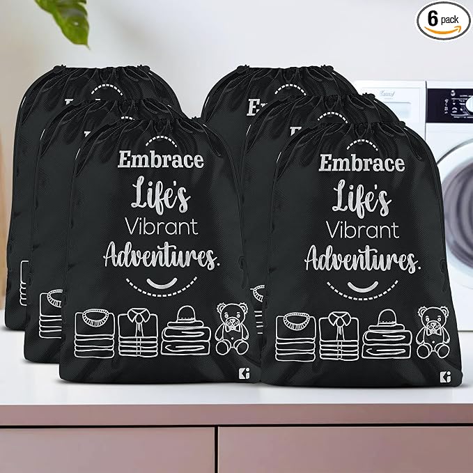 Kuber Industries Pack of 6 Cloth Storage Bag | Non-Woven Storage Organizer | Travel Cloth Carrying Bag | Garments Cover for Laundry | Travel Storage Organizer for Clothing | Large | Black by Kuber+Industries