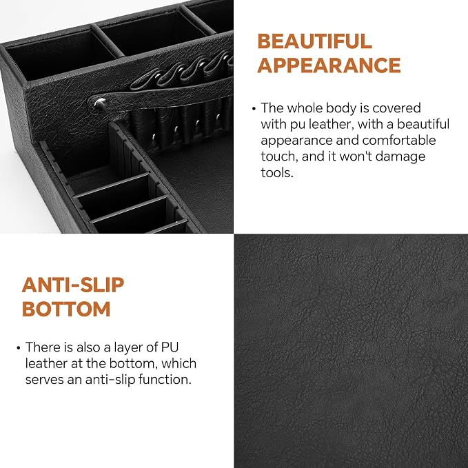 Barber Organizer Tray, 13.9 x 11.2 x 4.4 inch Adjustable Station for Clippers & Guards Scissors, Multifunctional Non-slip Barber&Salon Hair Tools Holder, with PU Leather Exterior Hairdressing Case - Image 7