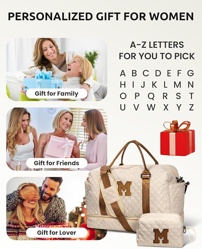 Girls/Kids Initial Duffle Bag with Shoe Compartment, Kids Personalized Travel Bags with Makeup Bag for Women with Trolley Sleeve & Wet Pocket, Gifts for Teenage Girl(Letter E) - Image 7