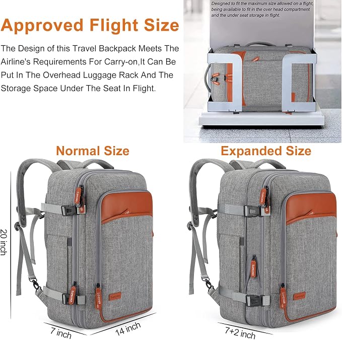 Lumesner 40L Expandable Carry On Travel Backpack with 4 Packing Cubes | Flight Approved, Fits 17 inch Laptop, Water-resistant, Suitcase Backpack, Business Weekender Luggage, Gift for Men & Women - Image 2