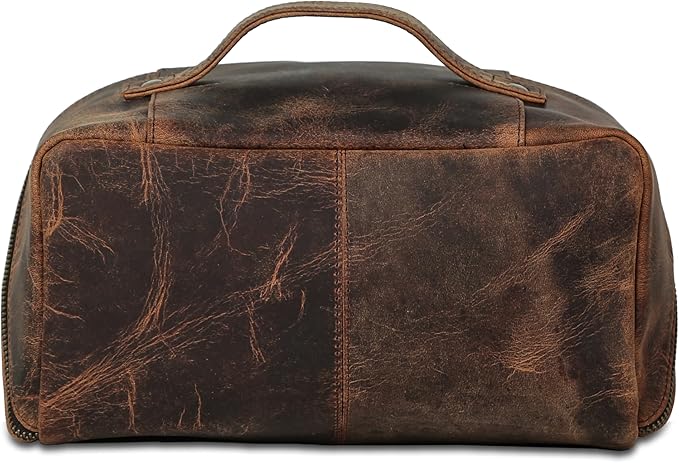 KomalC Luxury Leather Men’s Toiletry Travel Bag – Handmade Shaving Kit with Waterproof Interior, Spacious Storage & Carry Handle – leather travel Kit Bag for Men & Women (Dark Brown) - Image 3
