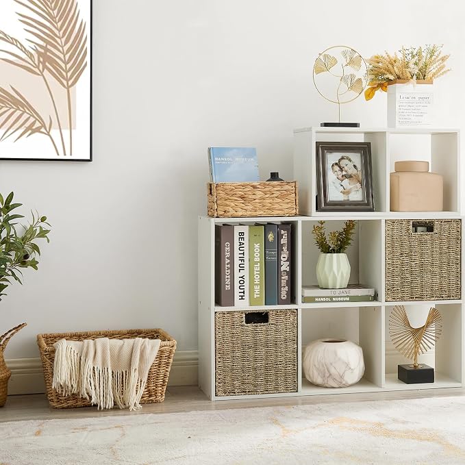 Vagusicc Wicker Storage Basket, Set of 2 Seagrass Storage Baskets, Foldable Wicker Basket 9 Inch Square Cube Storage Bins Storage Baskets for Organizing Shelf Baskets, 9''x9''x9'' - Image 4