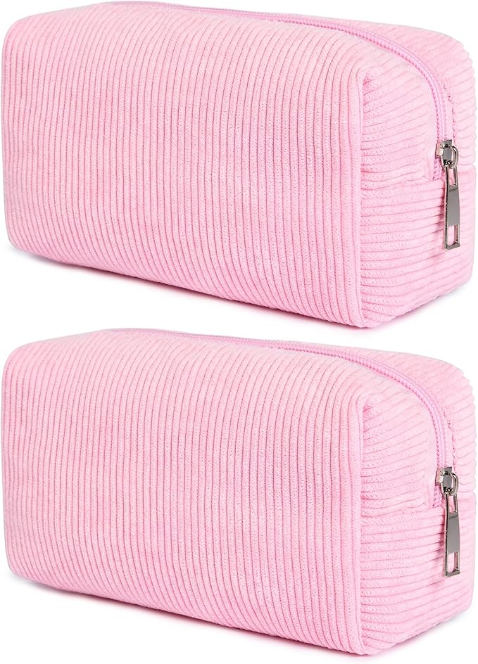 SOIDRAM 2 Pack Corduroy Makeup Bag for Women, Pink Makeup Pouch Small Cosmetic Bag Travel Toiletry Organizer for Skincare, Brushes & Essentials - Image 7