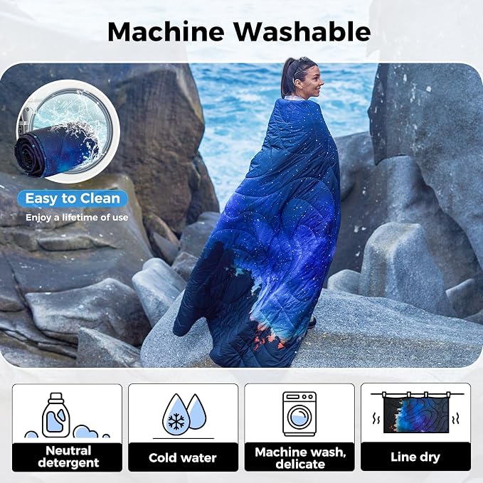 KingCamp Ultralight Camping Blanket, Packable Down Alternative Puffy Printed Wearable Blanket with Snap Buttons & Corner Loops Weatherproof Quilt for Outdoor Travel Stadium (78.7"L x 57.1"W) - Image 8