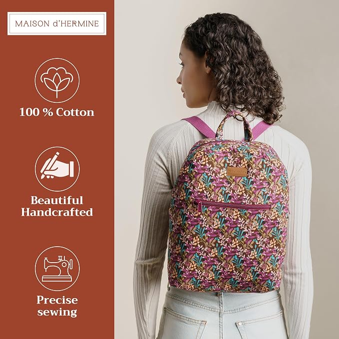 Maison d' Hermine Backpack for Women Men Cotton Shoulder Multipurpose Rucksack with Small Pouch Lightweight Multi Pocket Bag for Travel Work Beach Perfect for Spring Summer (Hoara) - Image 2