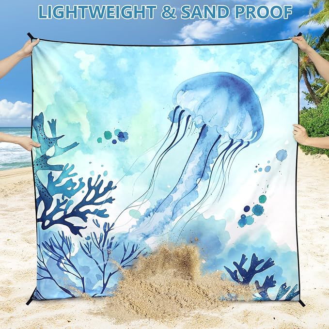 Beach Blanket Sandproof Extra Large Beach Mat Adults Waterproof Quick Drying Sand Free Mat Made By Premium Polyester With 4 Stakes & 4 Corner Pockets For Outdoor Travel Camping Hiking - Image 3