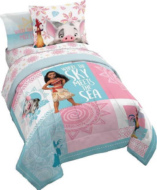 Disney Moana Full Comforter Set 7 Piece Kids Bedding for Girls, Multi | Bed in a Bag, Comforter Sheets Shams Pillowcases, Official Brand, Soft Microfiber, Machine Washable, Girls Gift by JayFranco